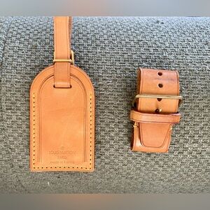 Louis Vuitton Tan Leather Luggage Tag and Poignet Handle Holder Protector Set
